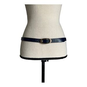Women Blue Purple Patent Reversible Slim Belt